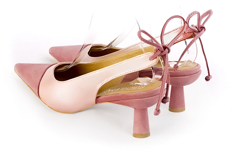 Dusty rose pink women's slingback shoes. Pointed toe. Medium spool heels. Rear view - Florence KOOIJMAN